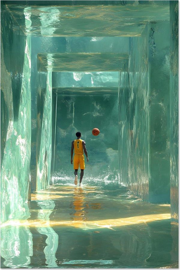 Contested — limited-edition modern basketball art print, The Labyrinth series by Alleyoop Arts