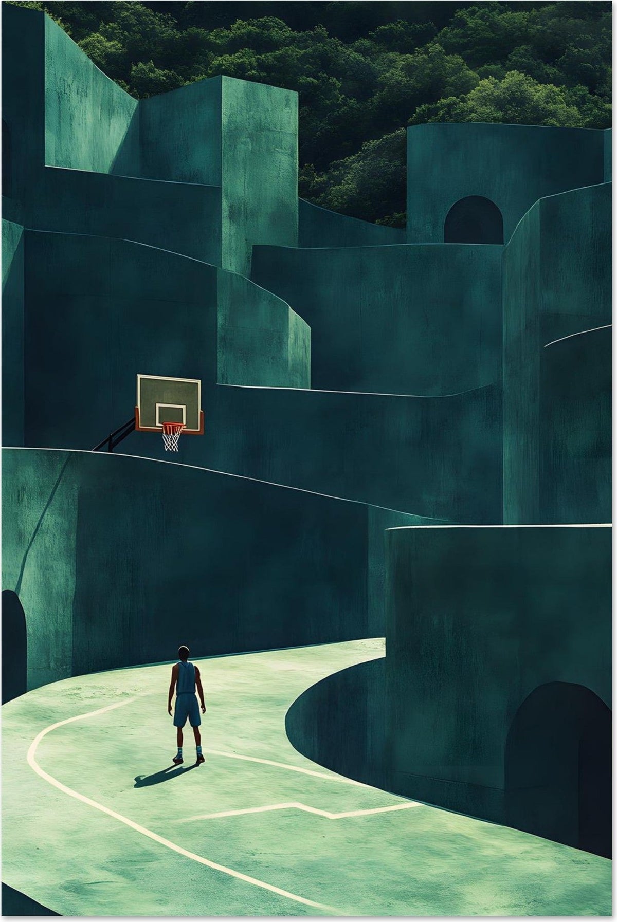 The Sentinel — limited-edition surreal basketball art print, Portals series by Alleyoop Arts
